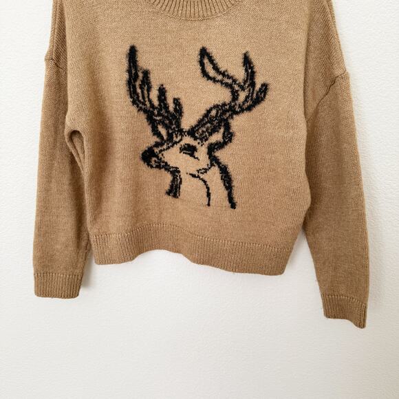 [Anthropologie] Brown Oh Deer Crew Neck Reindeer Sweater Holiday XSP XS Petite - Picture 9 of 11